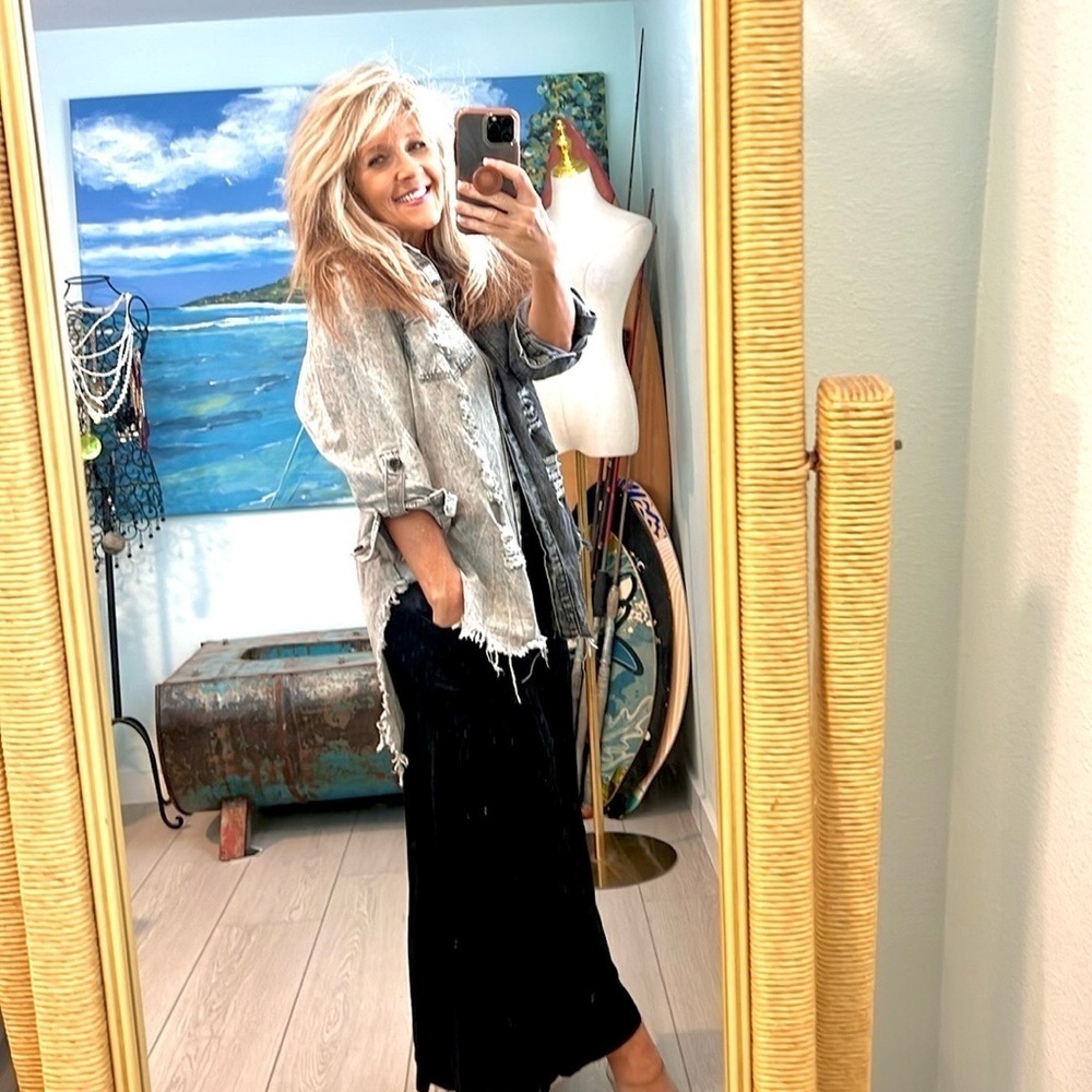 VTG THRILL,’90’s, Button-Up Denim Top, Destroyed Frayed Hem,Excellent Condition